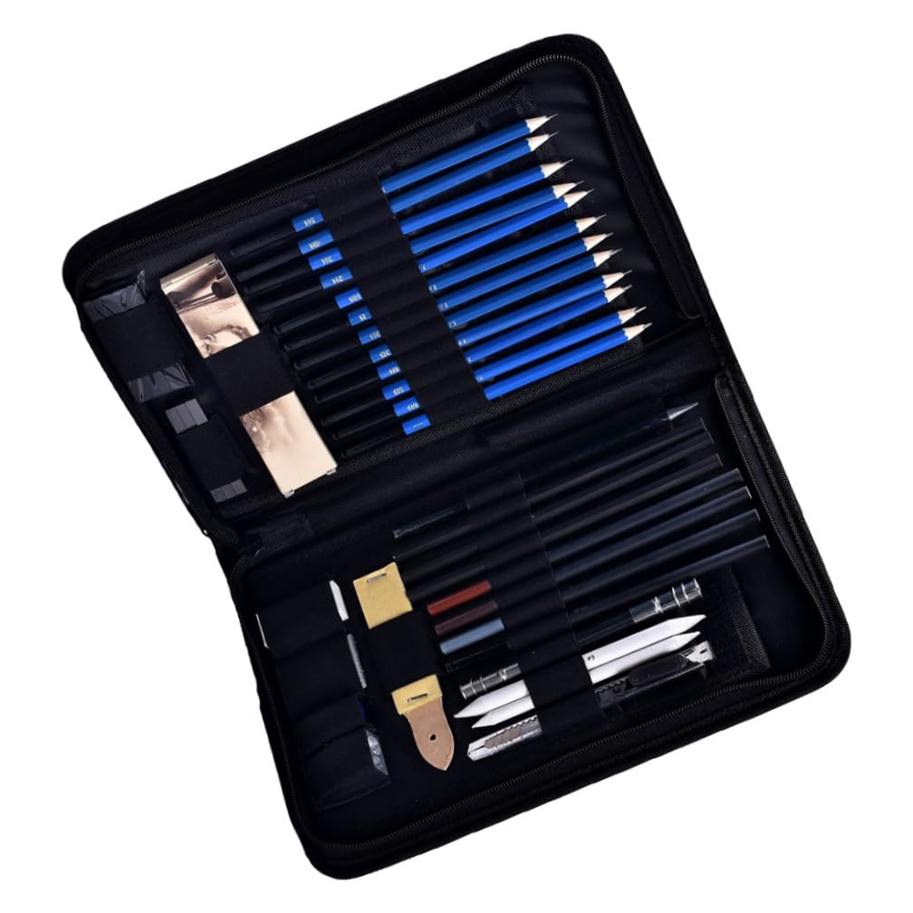Lurrose 40pcs Ensemble Crayons Dessin Professionnel en Bois Paquet de Rangement pour Artiste, Étudiant Enseignant