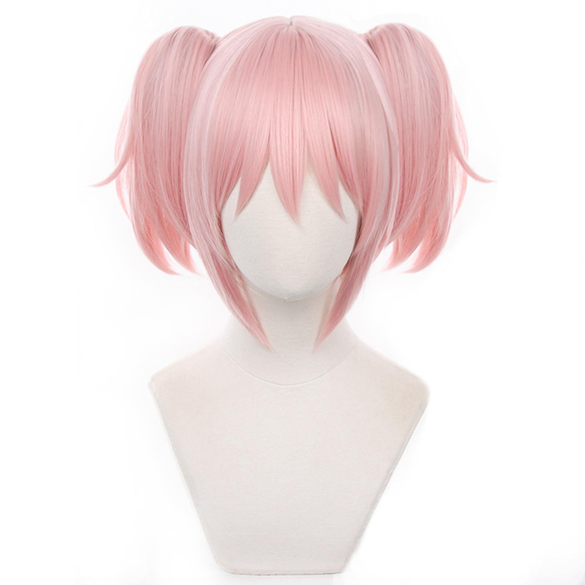 Rosa Kurze Cosplay Perücke Doppel Tiger Clip Ponytail für Frauen Männer Halloween Comic Con, Cos Anime Party Ersatz Perücken