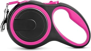 UrbanX Retractable Dog Leash for Bolognese and Other Tiny Companion Dogs with Anti-Slip Handle. 10ft Strong Nylon Tape; One-Handed Brake, Pause, Lock - Pink