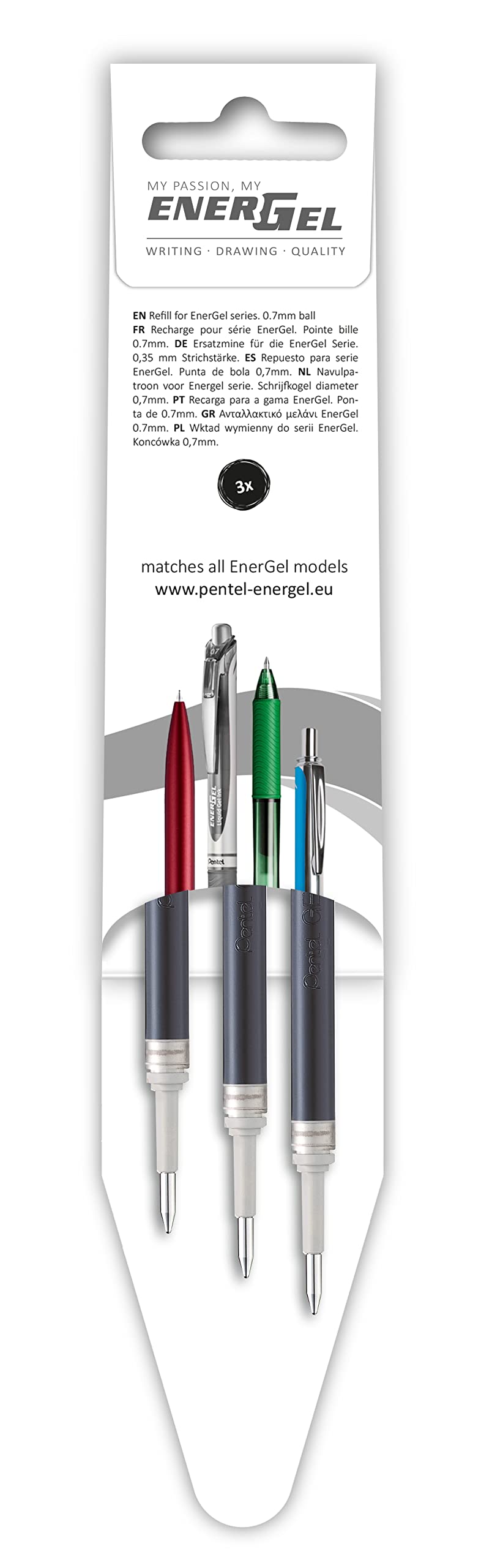 Pentel LR7 Ricarica EnerGel 0,7 mm nero, 3 pezzi