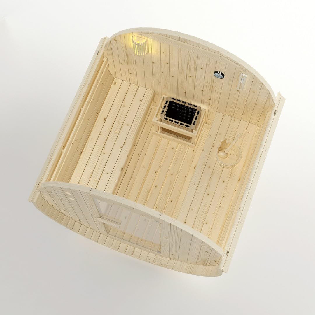 SANOTECHNIK Tromsöl L Sauna d'extérieur pour 4 personnes, sauna de jardin en épicéa avec four électrique de 6,0 kW, pierres de sauna et accessoires, toit asphalte, 180 x 189 x 191,5 cm