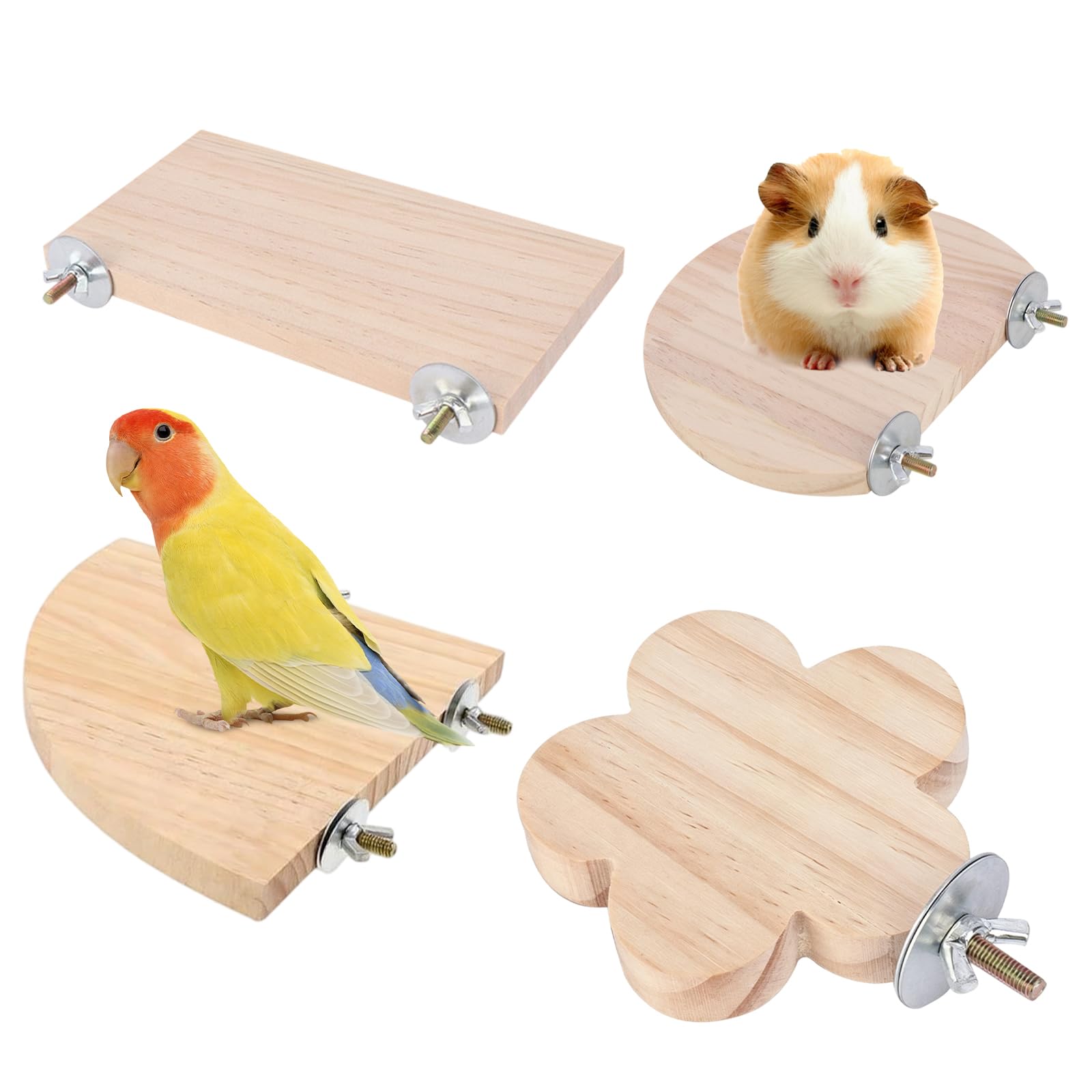 4 PCS Bird Platform, Flat Wooden Stand Wooden Hamster Platform Natural Parrot Perch Parrot Stand Natural Wood Budgie Flat Bird Perch for Chinchilla Rat Mouse Parakeets Budgies Small Animals