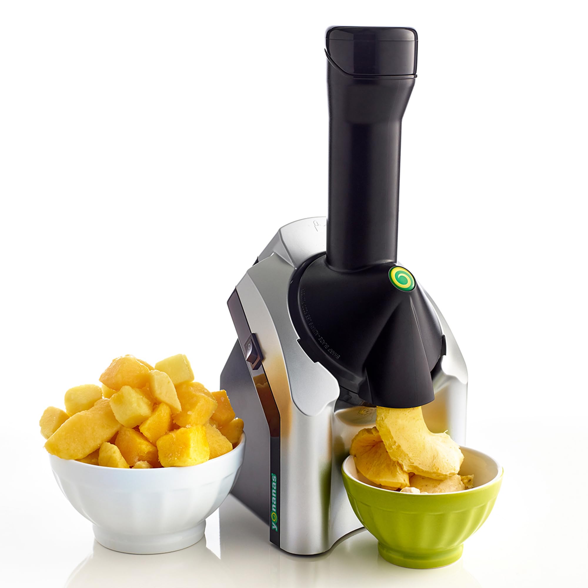 Yonanas Vegan Non-Dairy Frozen Fruit Soft Serve Dessert Maker with Recipe Book in Silver