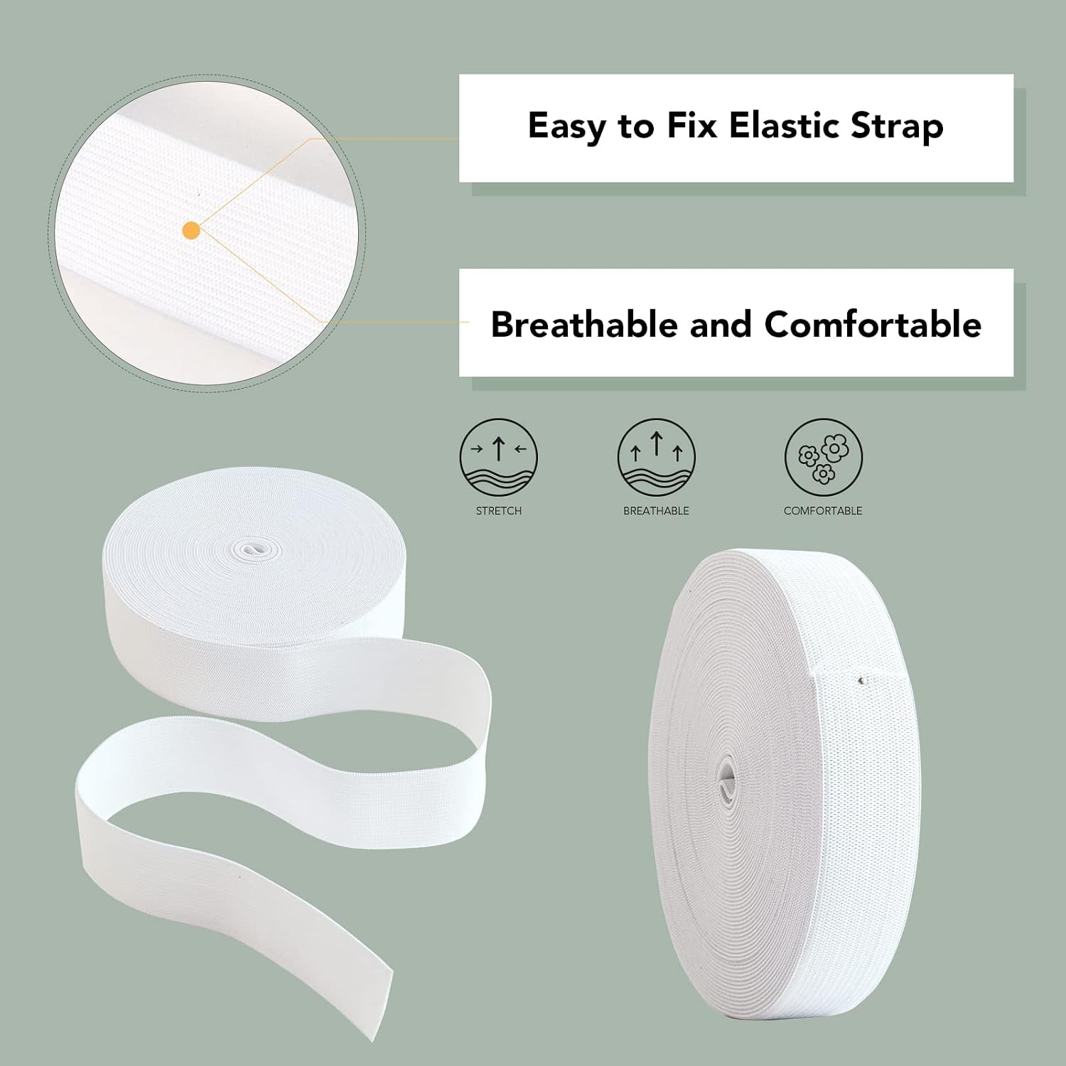 4 Rolls Elastic for Sewing, White Elastic Band Knit Elastic Spool High Elasticity 0.4/0.6/1/1.5 Inch in Width, 5.5 Yards/Roll for Waistband Pants Dress Swimwear Belt or Crafts DIY (White-4 Rolls)
