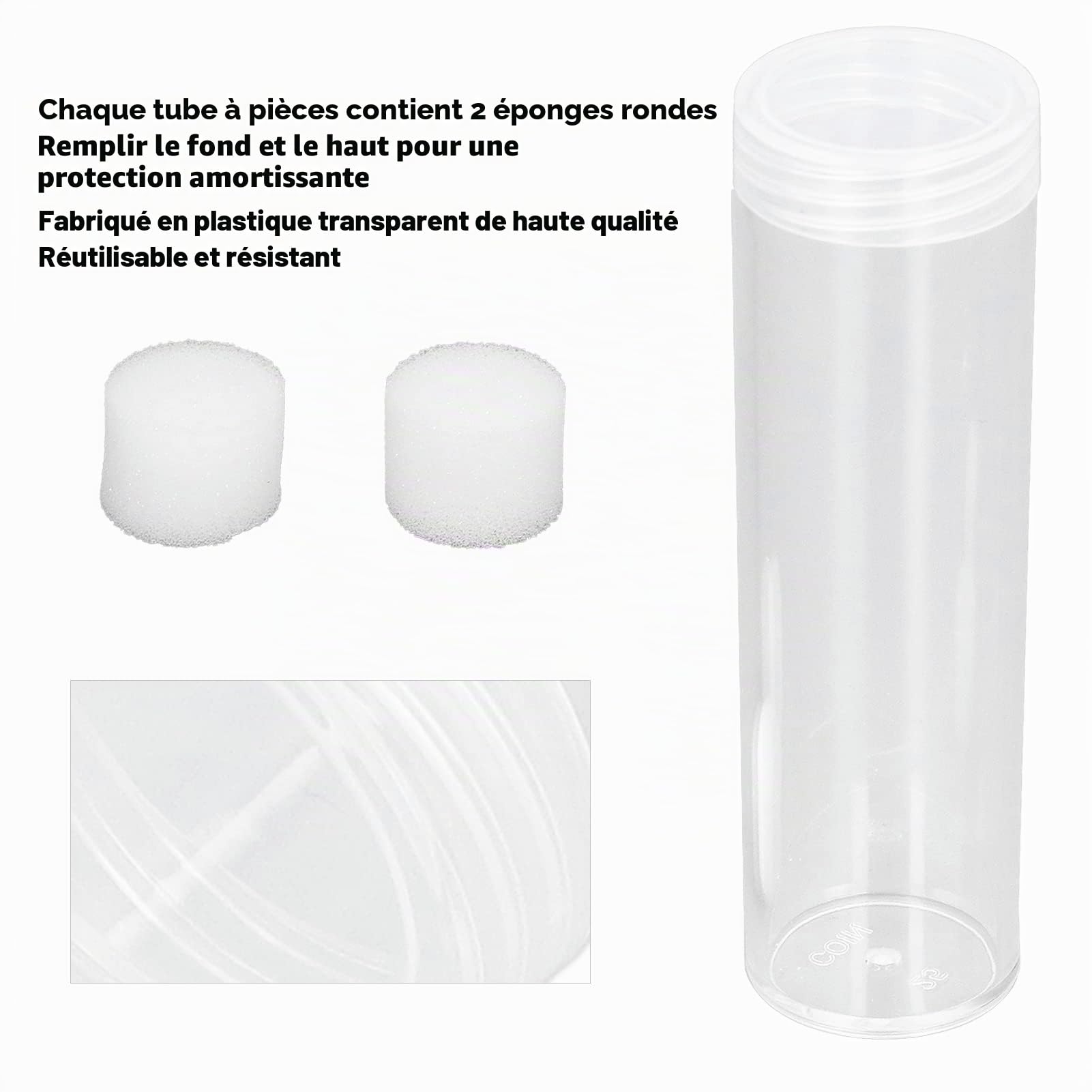 Lot de 10 Tubes en Plastique pour Pièces de Monnaie de Tailles Assorties, Tubes de Rangement pour Pièces de Monnaie de 25 Mm, Tubes de Stockage pour Pièces de Monnaie de 25 Mm,