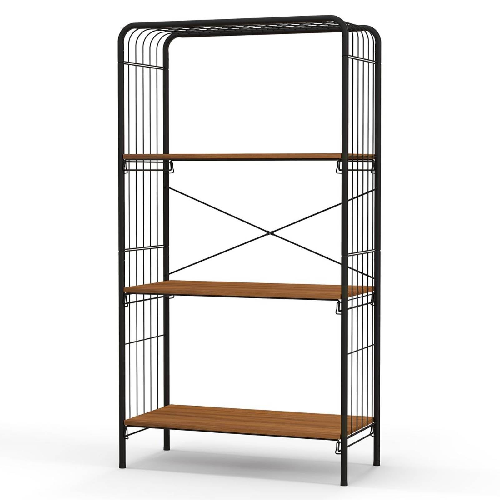 SFAREST 4 Tier Bookshelf, Freestanding Open-Back Bookcase Shelving Unit with Adjustable Foot Pads, Metal Frame Storage Display Rack Shelves for Living Room Study Bedroom Office