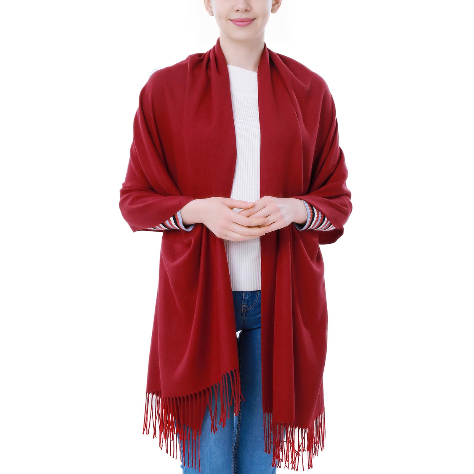 vimate Pashmina Festival für Weihnachten, Weinrot Burgund Pashmina Schals und Tücher (DE-Burgund)