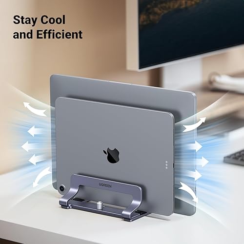 Miniatura 7 de UGREEN Soporte vertical de 3 ranuras para laptop compatible con MacBook Pro Air Laptop Stand de escritorio ajustable, Lenovo Ideapad, Surface Book,