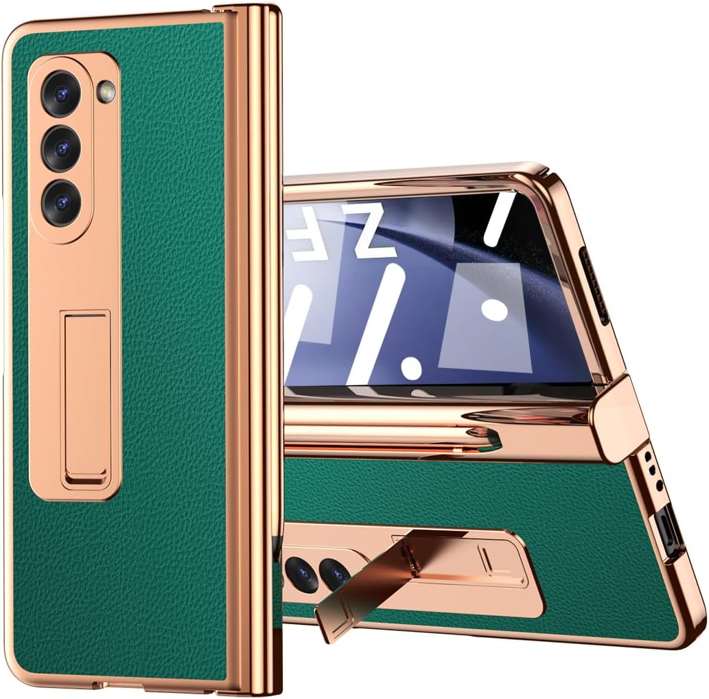 for Samsung Galaxy Z Fold 5 4 3 5G Case Kickstand,Full Hinge Protection with S Pen Holder & S Pen, Bracket Fold5 Heavy Duty Men Phone Cases Cover (Green,Z Fold 3)