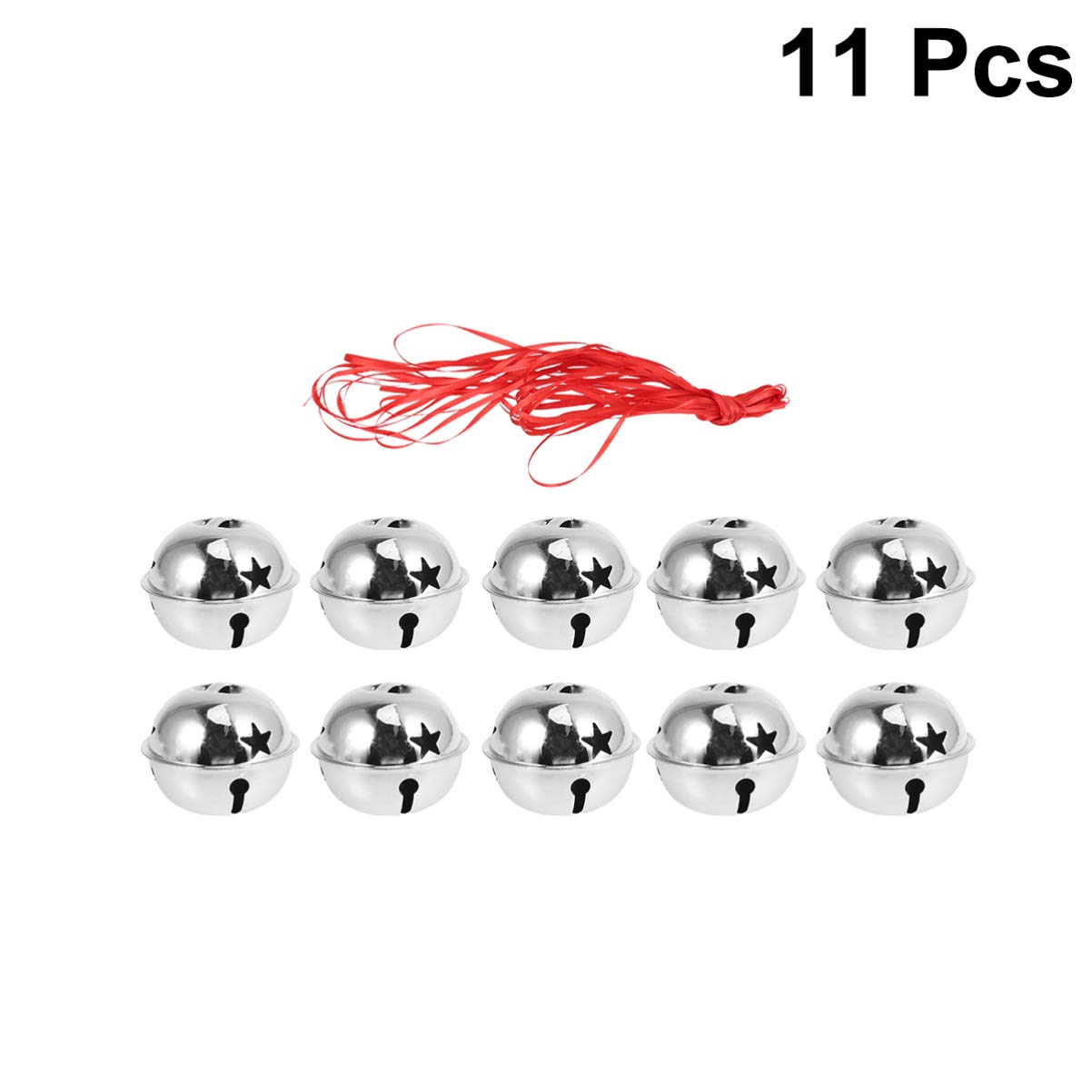 Amosfun 10pcs Christmas Jingle Bells with 10m Red Ribbons - Image 2
