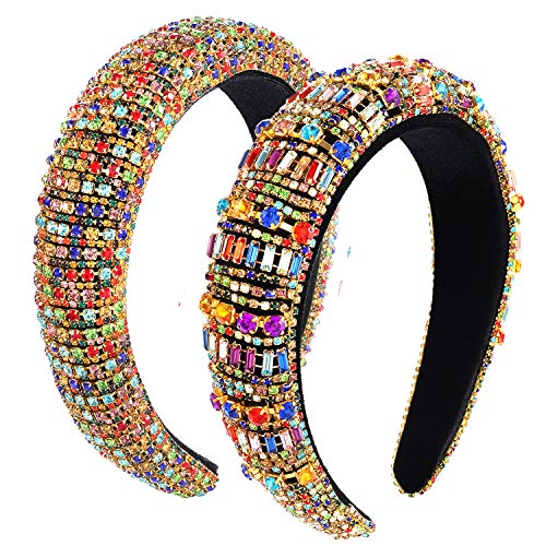 Padded Rhinestone Headband Bejewelled Crystal Wide Velvet Hairband Baroque Party Headband Hair Accessories For Women Girls (A)