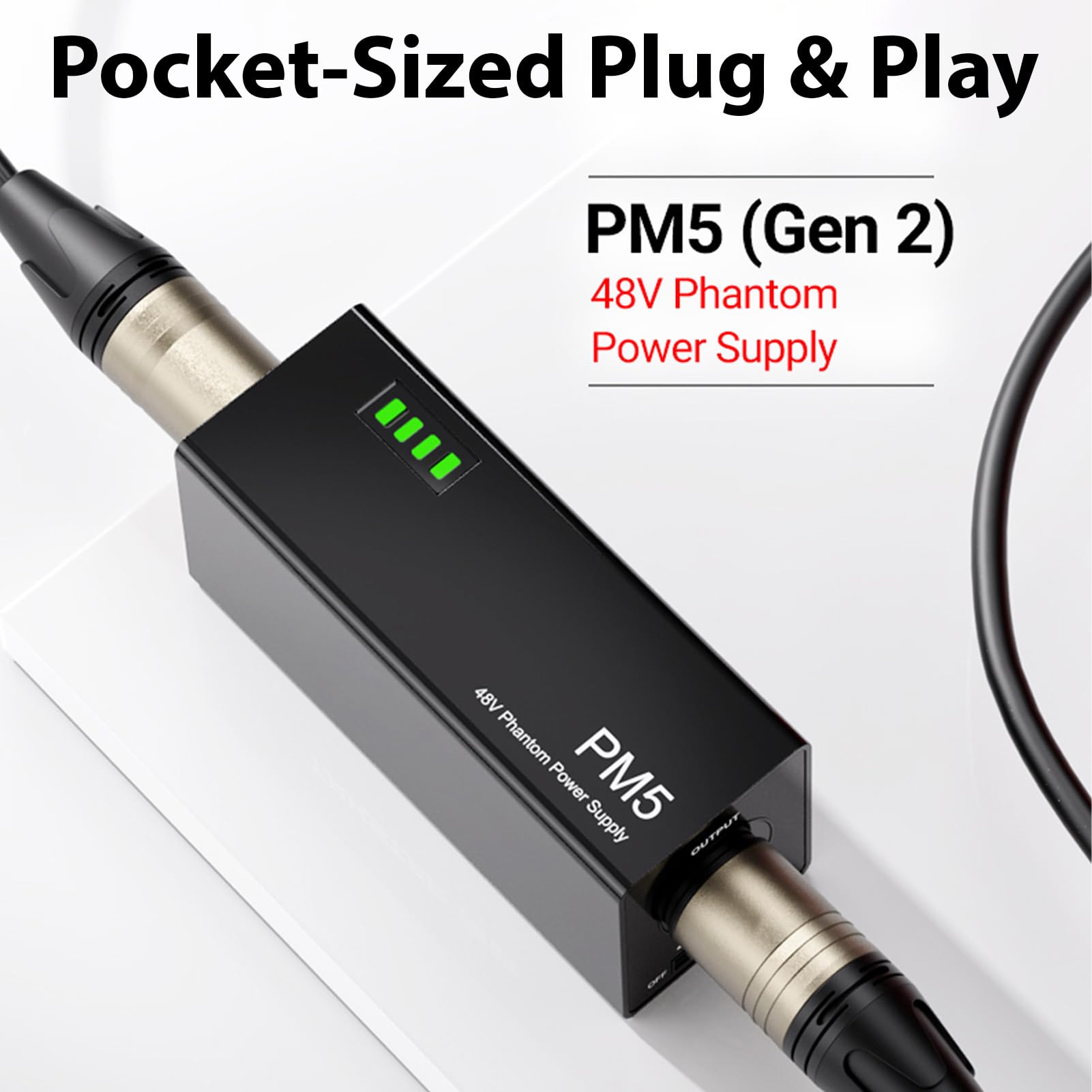 Denash Alimentation Fantôme 48 V, Alimentée par Batterie Portable avec Batterie Rechargeable Intégrée de 1 500 MAh et Sortie D'entrée XLR, pour Microphones à Condensateur,