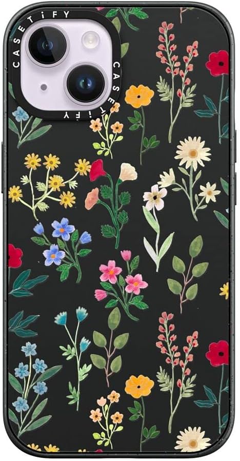 CASETiFY Impact iPhone 14 Case [4X Military Grade Drop Tested / 8.2ft Drop Protection/Compatible with Magsafe] - Spring Botanicals 2 - Matte Black