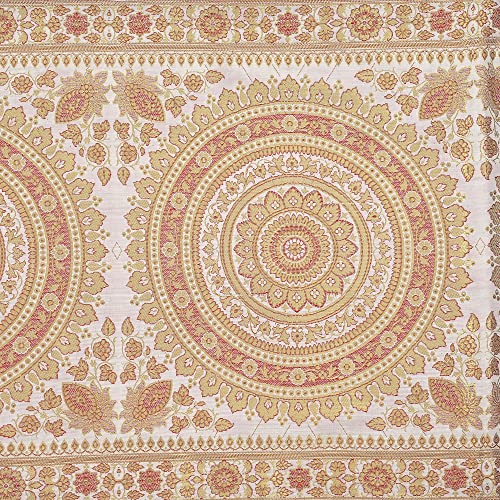 Image of Diwali Decor Brocade Jacquard Silk Table Runner Long Runner for Dinning & Centre Table Mandala Print 72 x 16 Inches (White)