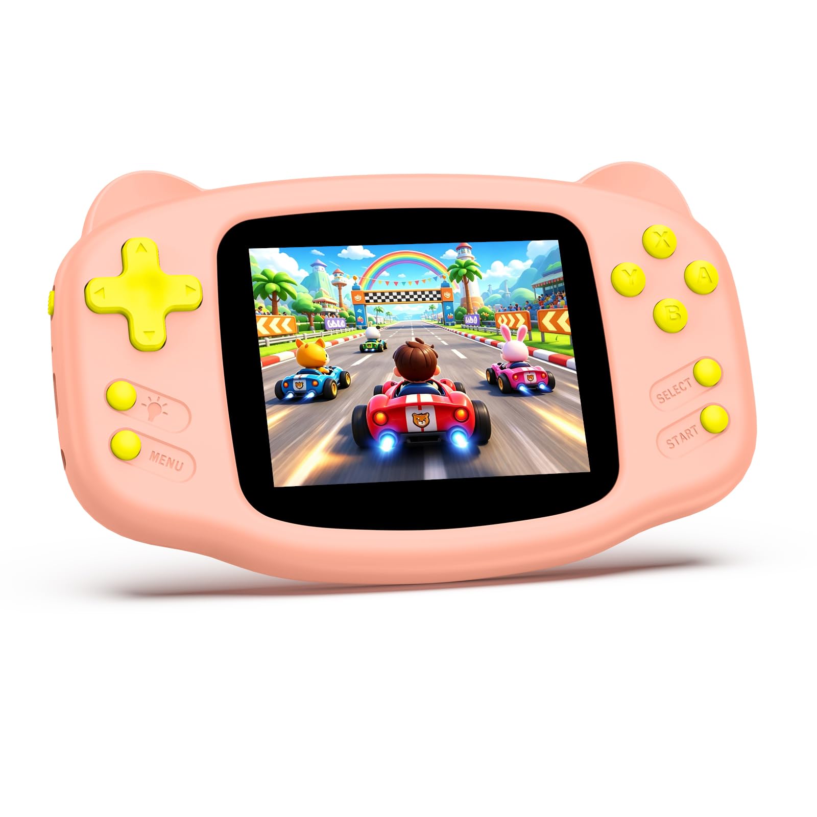 Handheld Game for Kids, 300 Built-in Retro Video Games, 16-Bit Portable Gaming Player with 3.2" HD Screen, Rechargeable Battery, Mini Electronic Travel Toy Gift for Boys & Girls (Pink)