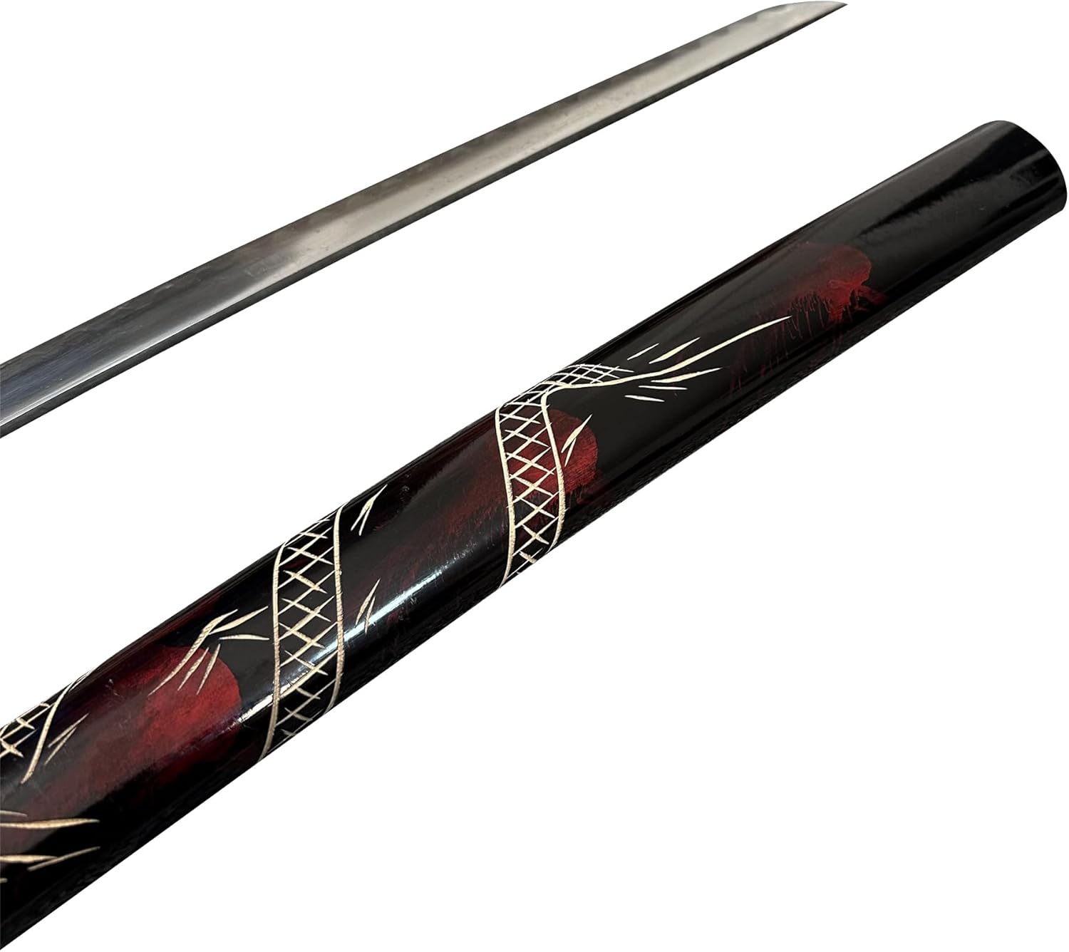 Decorative Samurai Sword Set, 3-Piece Collection with Stand, Black Scabbards, Red Wrapped Handles