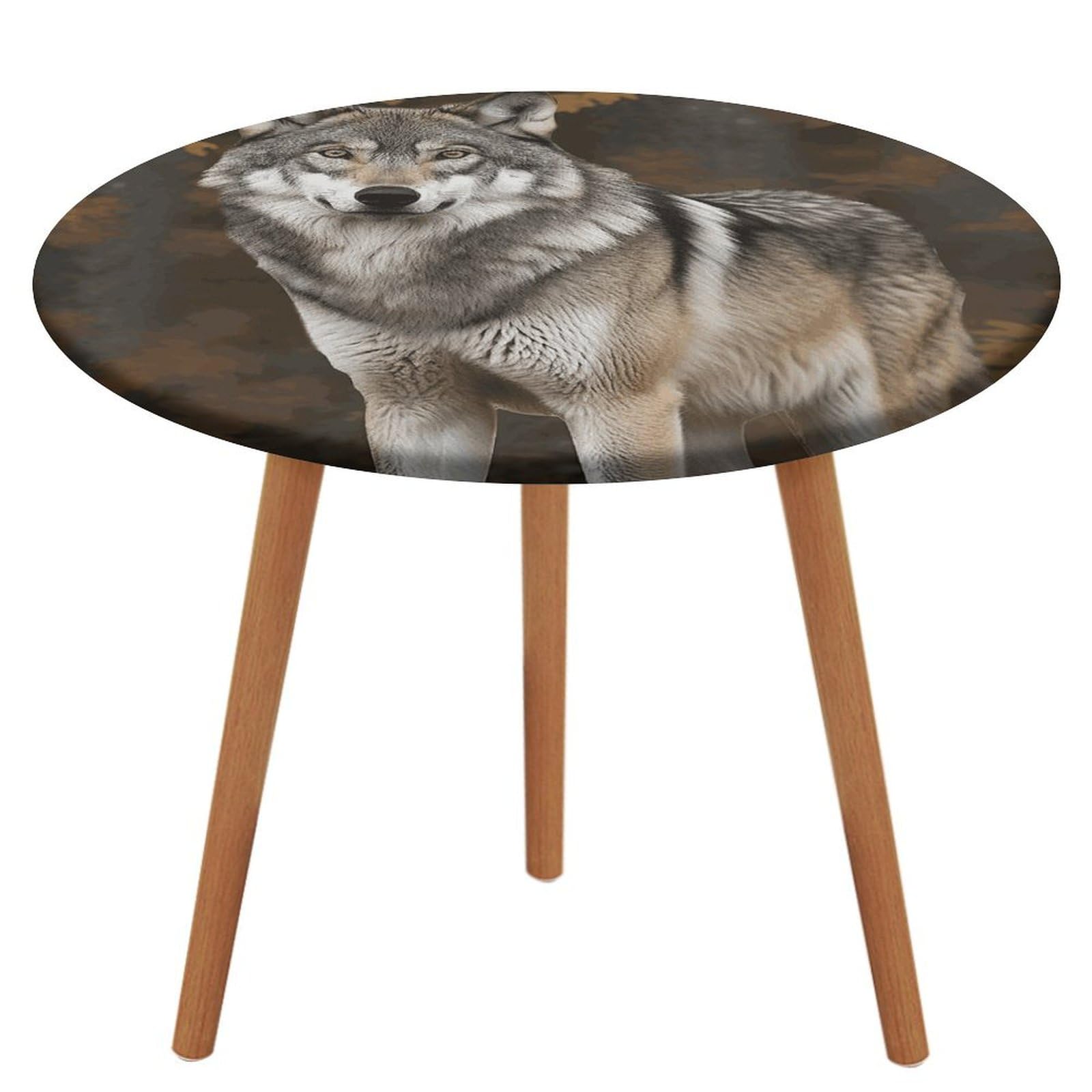 Nappe ronde ajustée loup sauvage extensible et imperméable pour table