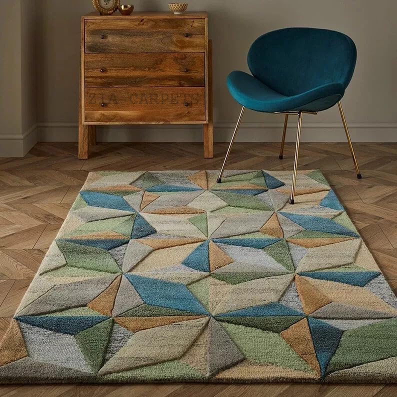 Image of Modern Abstract Hand Tufted Wool Floor Carpet for Home decore Living Room|Home and Bedroom & Hall 5x8 feet (150x 240cm) Multi H30