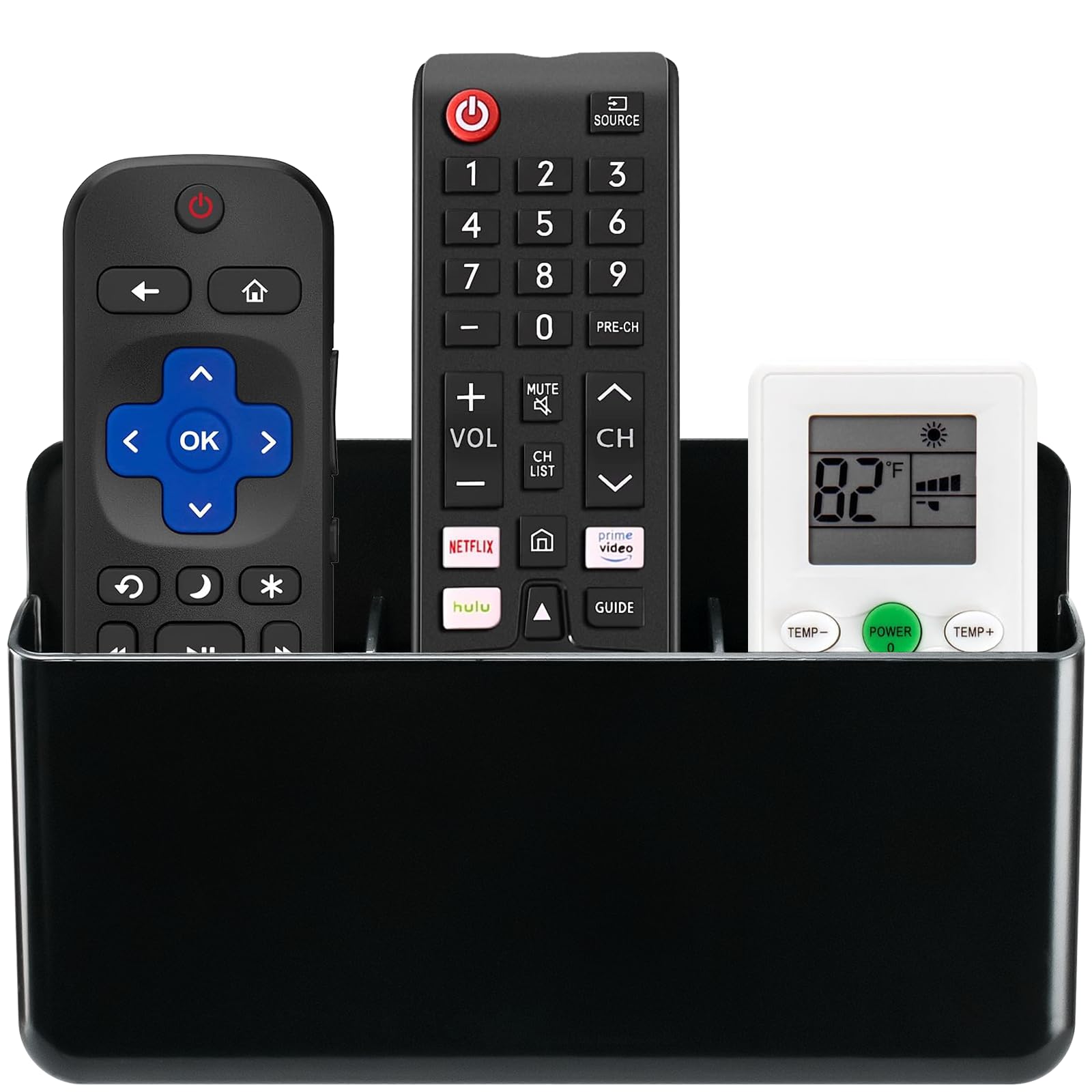 Photo 1 of 3 Slot Adjustable Remote Control Holder Wall Mount, TV Remote Box Hollow Bottom Slot Easy Phone Charging, Self Adhesive Remote Holder,Wall Pen Holder Storage Accessories for Home Office School (Black)