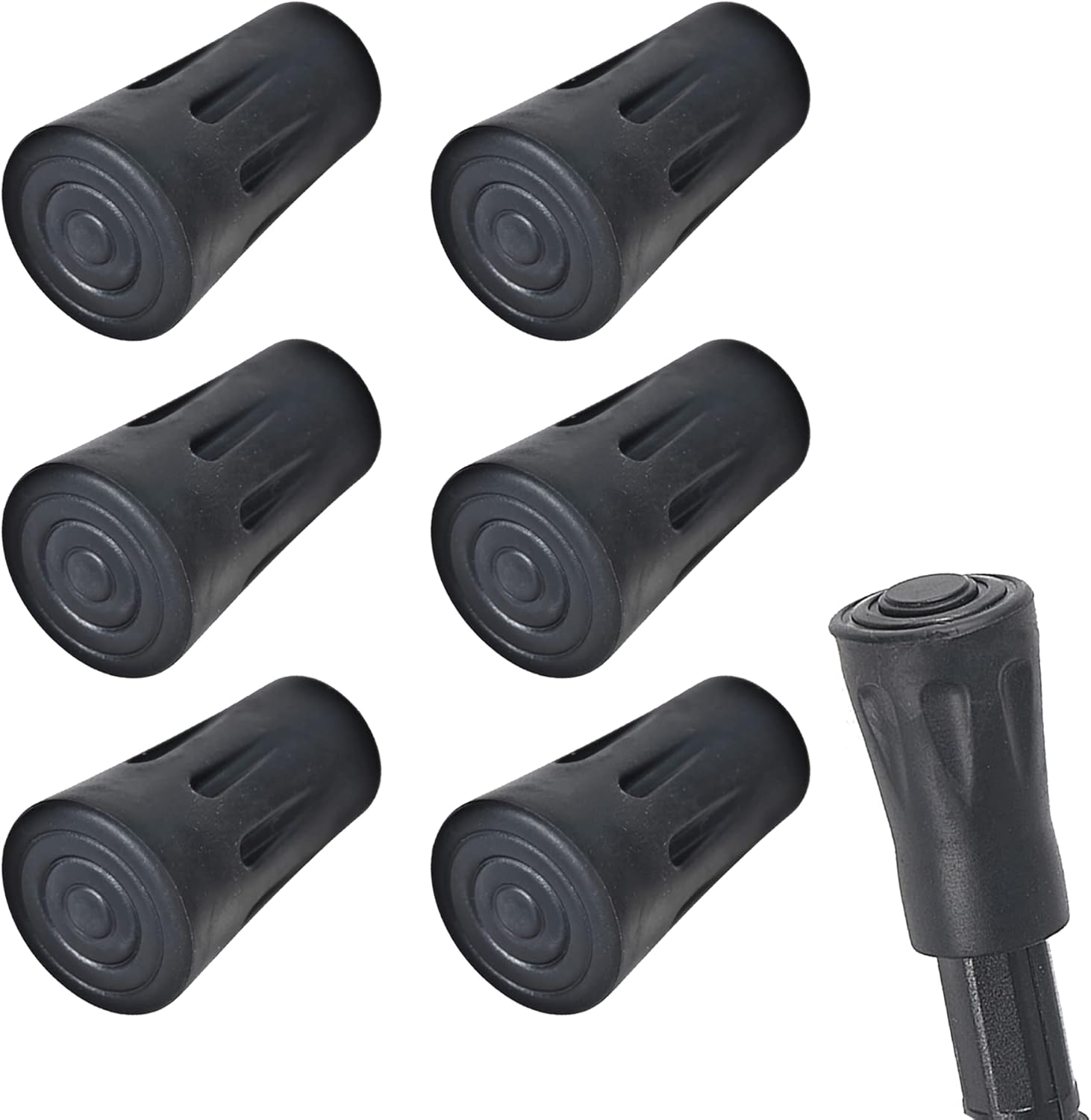 6 Pcs Walking Stick Rubber Tips, Durable Hiking Pole Caps, Non Slip