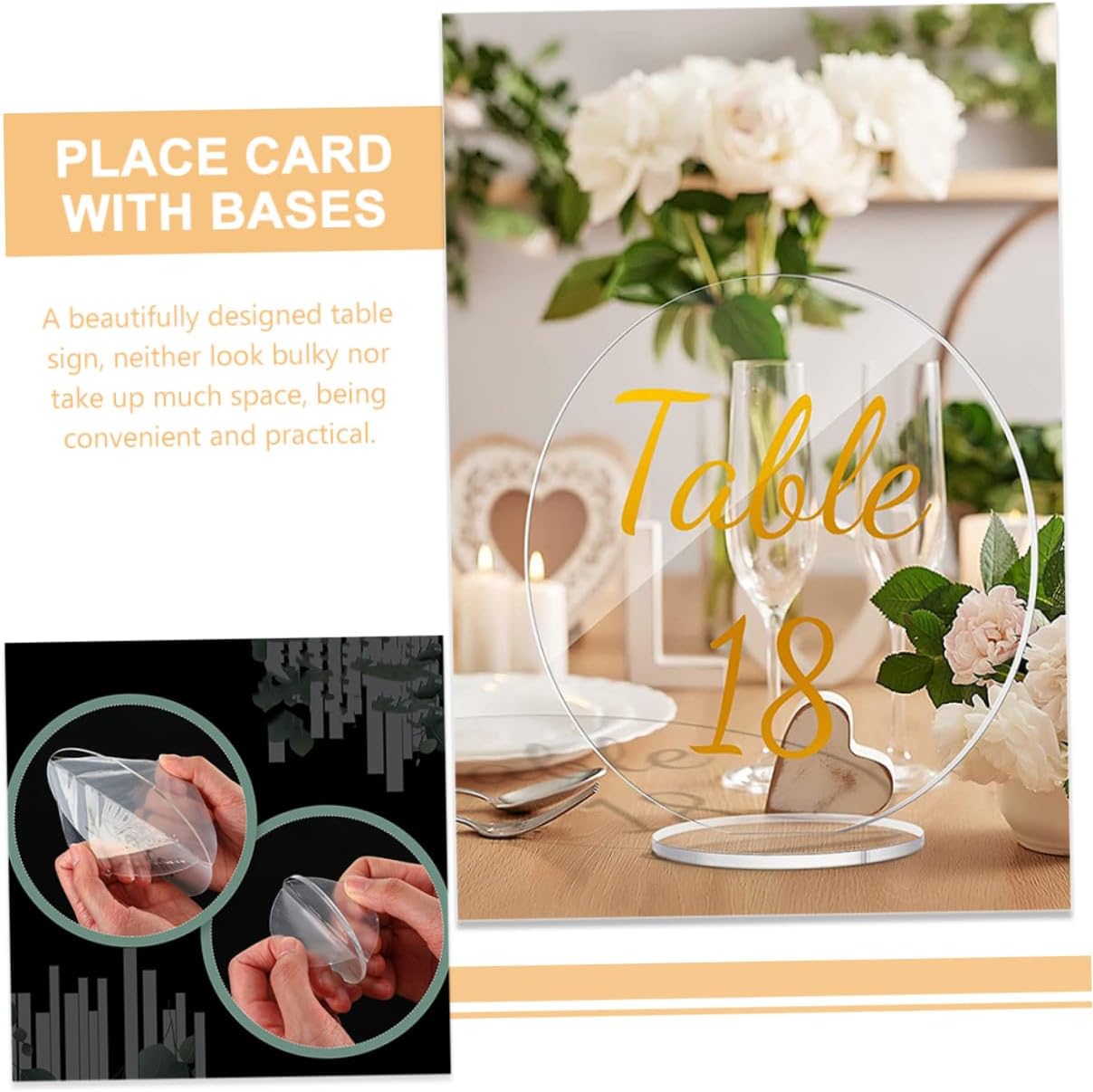 25sets Clear Acrylic Round Blank Place Cards for Weddings of Table Display Stands Reusable Guest Name Sign Holders for Party and Event Decor
