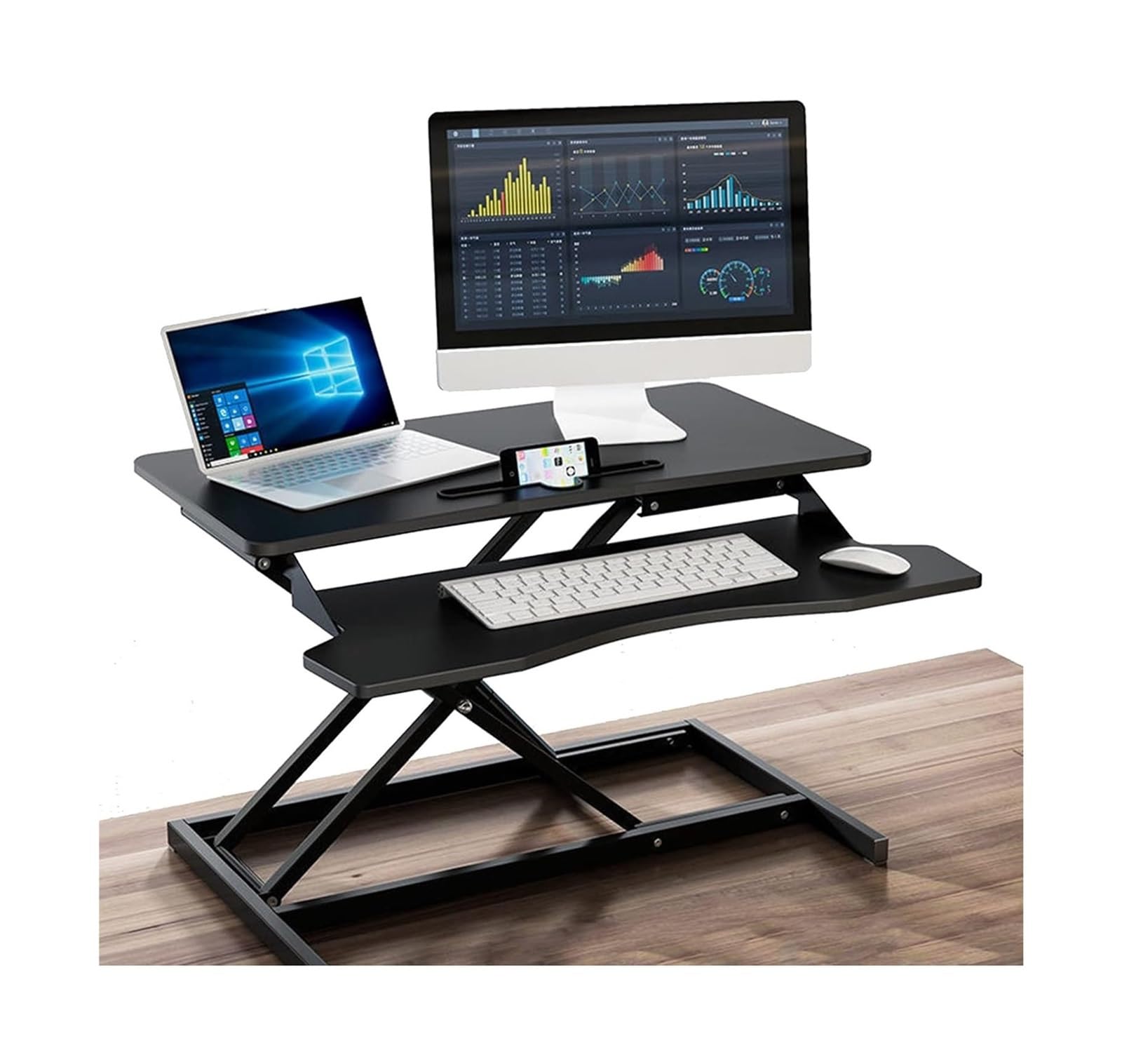 Convertisseur de Bureau, Convertisseur de Bureau Assis-Debout Double écran Noir 31,4 Pouces Hauteur réglable 5, à 20