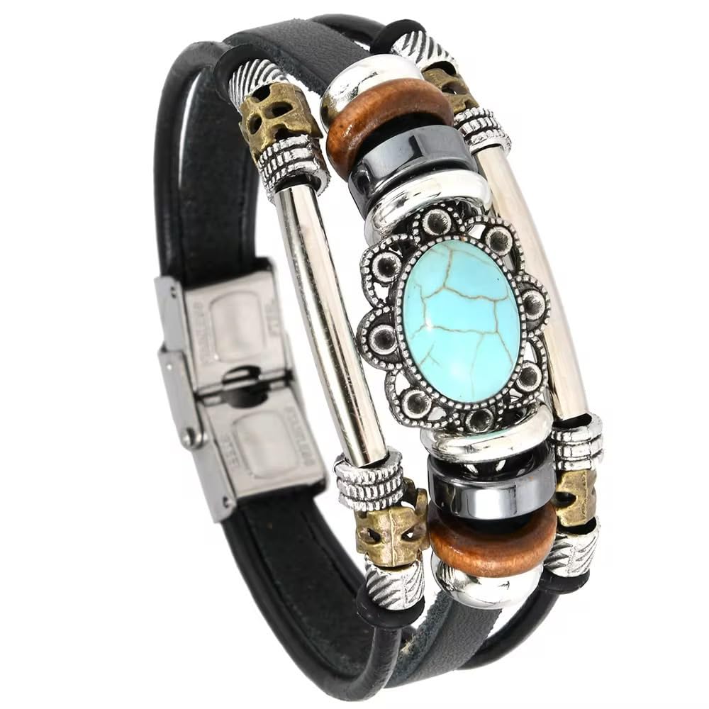 Blue Stone Design Leather Bracelet-image-36