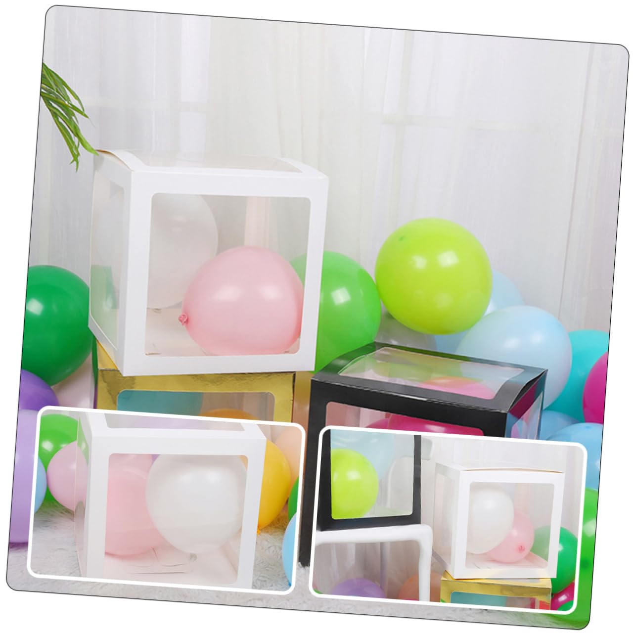 Dekorative Ballonboxen 4 Stück aus Pvc und Hartplatte für Feste