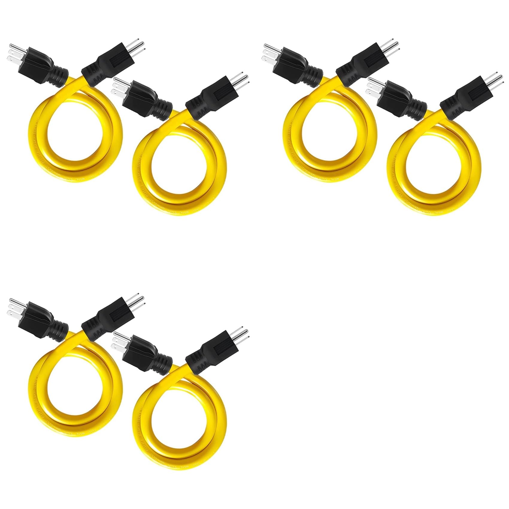 Jnchdghwa Men's Yellow 6Pcs 2Ft 3 Prong Plug To Plug Double Extension Cord,12Awg 125V Nema 5-15P To 5-15P Cord Adapter, Rv