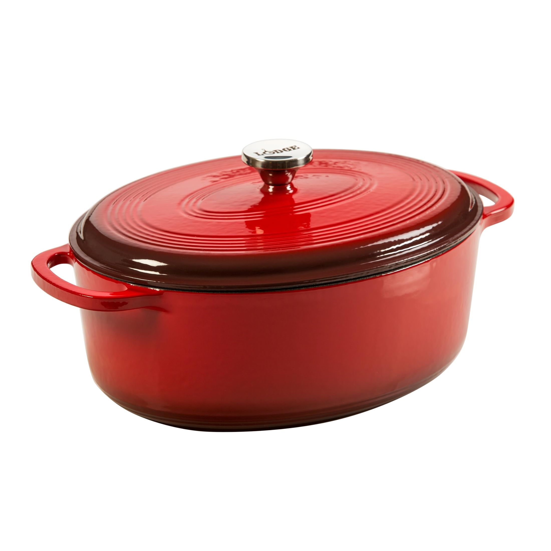 Lodge Enameled Cast Iron Oval Dutch Oven with Lid, 7 Quart, Red
