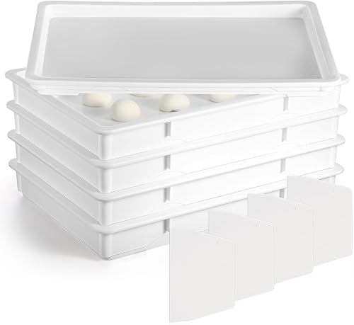 Tioncy Caja de 4 unidades para masa de pizza, bandejas apilables con tapas, contenedor de almacenamiento de pizza plegable para almacenamiento de