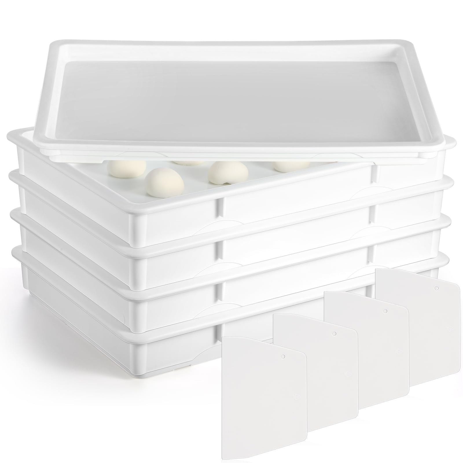 Tioncy 4 Pcs Dough Tray Kit Pizza Dough Proofing Box Plastic Stackable Trays, 25.98'' x 17.91