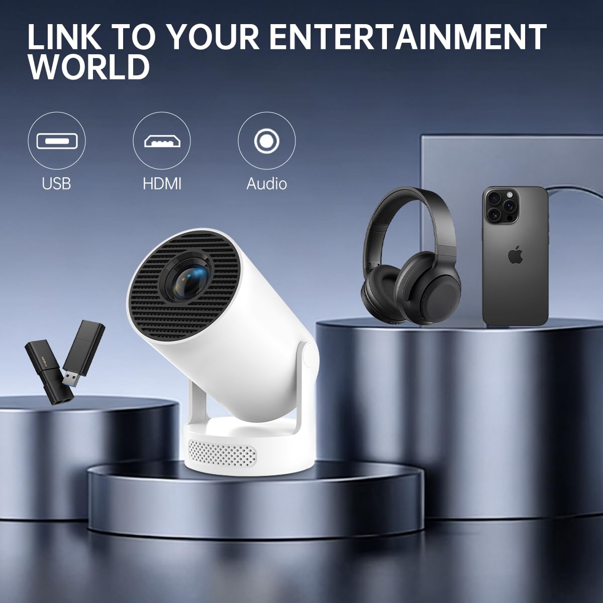 【Built-in Apps】Mini Projector with Wifi and Bluetooth, Support 4K, Portable Projector, 5W Sound Base Speaker, 200 ANSI, Android, Auto Vertical Keystone 210° Rotatable Proyector — view 8