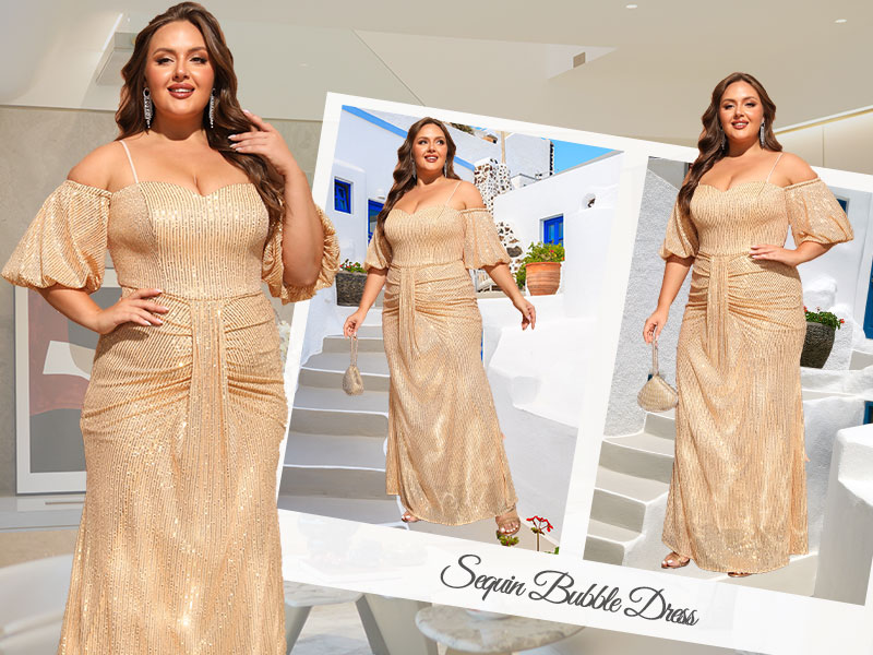 Amazon.com: Women's Spaghetti Strap Plus Size Off The Shoulder Puff Sleeve  Sequin Formal Maxi Bodycon Long Dress Evening Party Gowns XL X-Large Black  1X : Clothing, Shoes & Jewelry