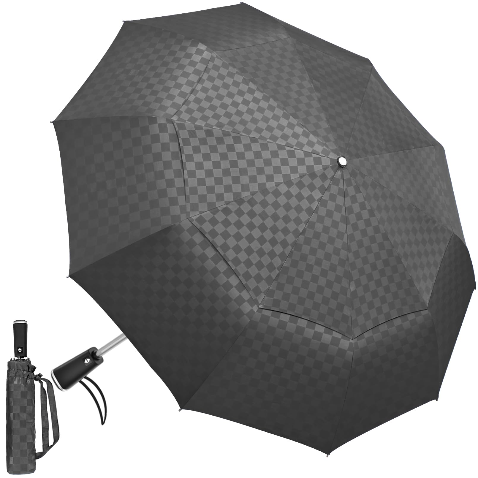 Satol Paraguas de golf grande, resistente al viento, 10 varillas, apertura y cierre automático, doble dosel, ventilado, resistente, paraguas plegable portátil para viajes, UPF 50+, resistente al