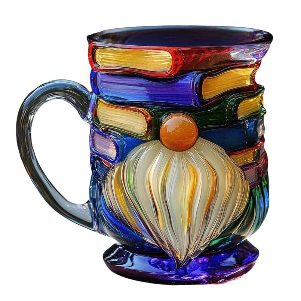 CTRLZS Painted Gnome for Book Mug Novelty 3D Painted for Books Coffee Cup for Books Stack Gifts for Book Lovers