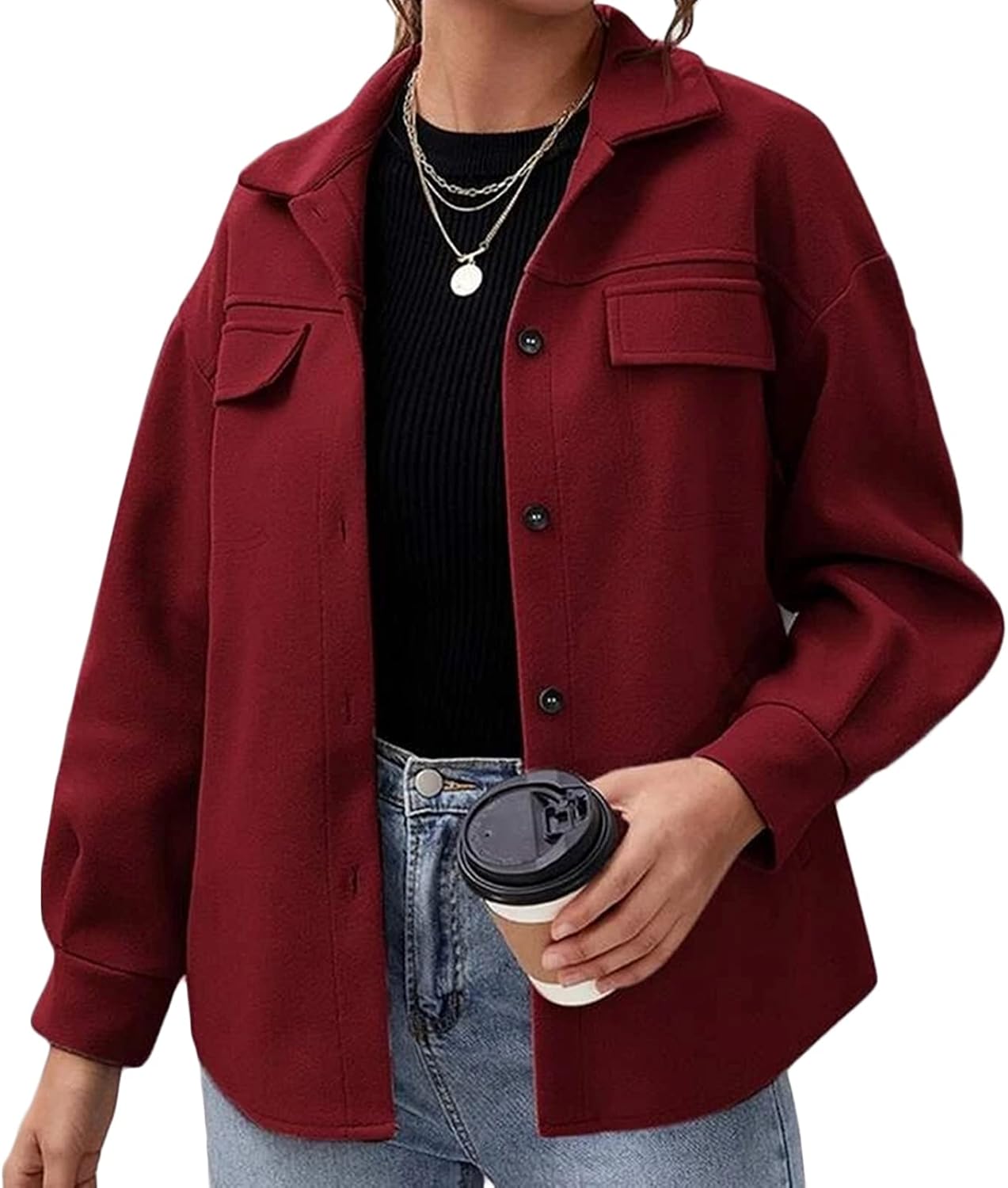 Size L..Womens Shirt Jacket Long Sleeve Lapel Corduroy Shirt Casual Button Down Flannel Fall Coat Blouse Tops with Pocket