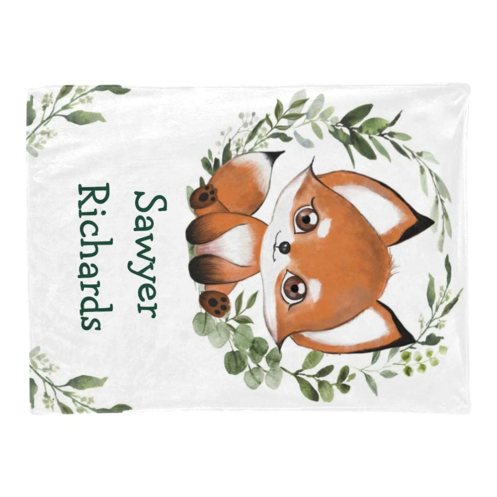 Personalized Baby Blanket With Name - Cute Fox Design Flannel Swaddle Blanket 30x40 Inches - View #5
