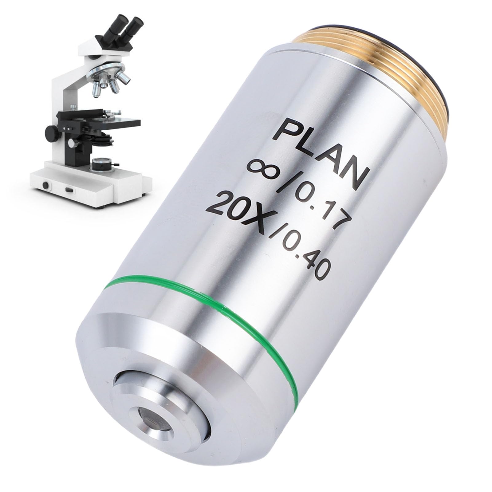 Lente Objetivo de Microscopio de Plan Infinito 20X, Lente de Microscopio Digital con Acabado Negro, Lente RMS de Hilo de 20.2 Mm para Microscopios Biológicos