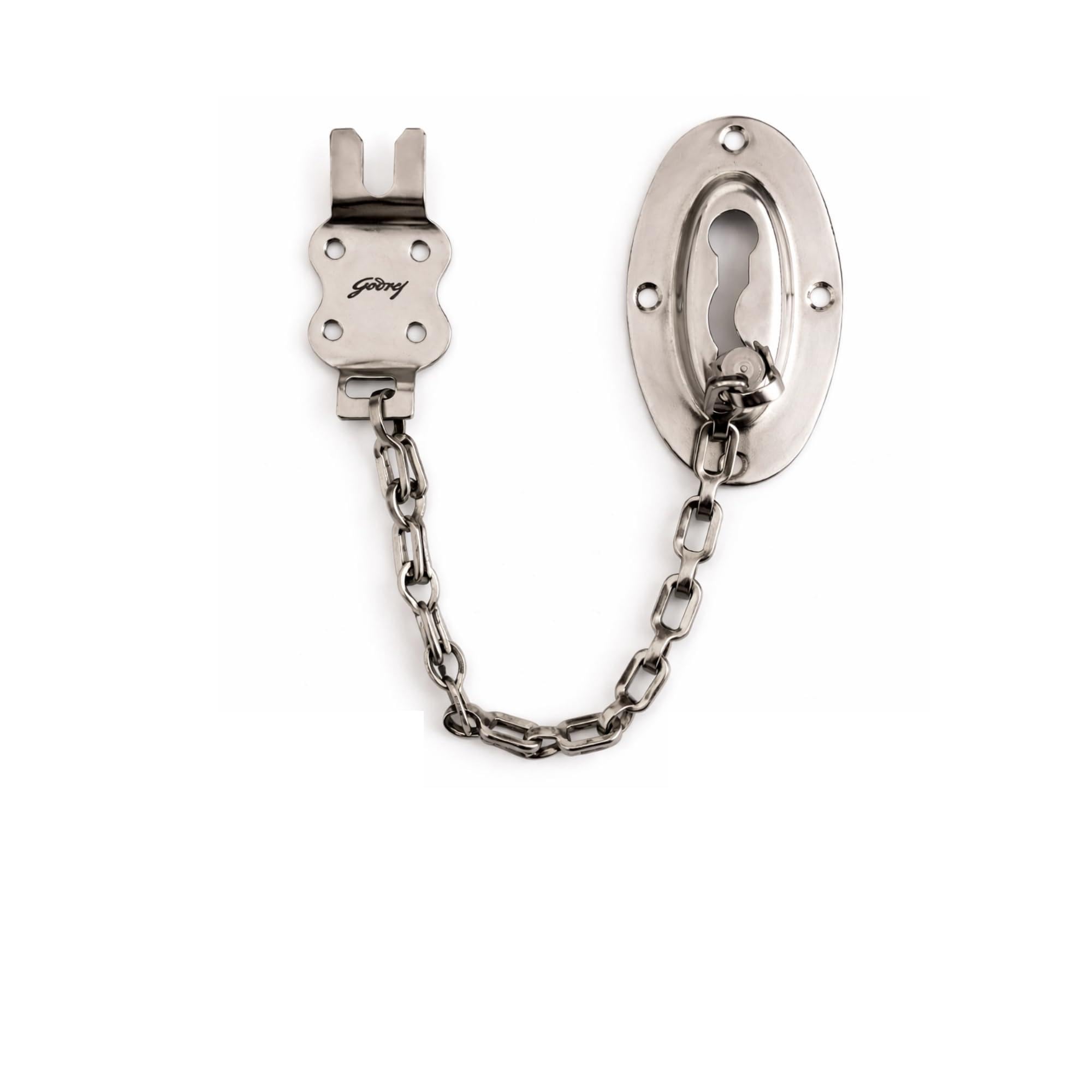 Godrej Door Fitting | Door Chain for Main, Bedrooms, Safety Door & Bathroom Door | Home Safety Chain | 10 Inch Long Chain | SS Material | Oval Design | Matt Finish | 8 Screws Included-image-2