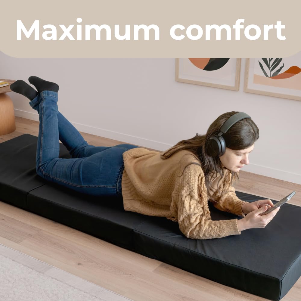 Materasso pieghevole in 3 pezzi, 200 x 60 x 10 cm, impermeabile, pieghevole, materasso per ospiti, materasso pieghevole, materasso da campeggio (nero)
