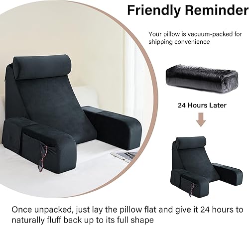 Vista 7 de ENITYA Almohada de espalda para cama, almohada de lectura de 19 pulgadas para sentarse en la cama para adultos, almohada de apoyo de espalda