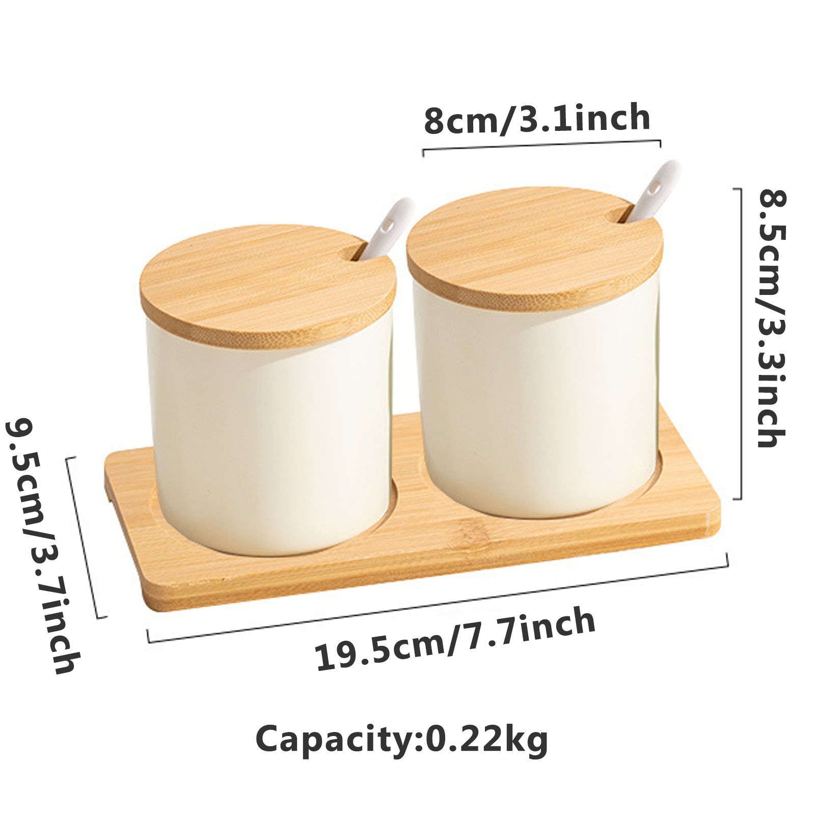 Vorratsdosen aus Glas, nordisches Gewürzglas, Gewürzbehälter mit Löffel und Holzdeckel, einfaches Gewürzdosen-Set für Basis, Porzellan-Gewürz-Organizer, Küche und Esszimmer, Gewürztöpfe, Weiß, 2-eckig
