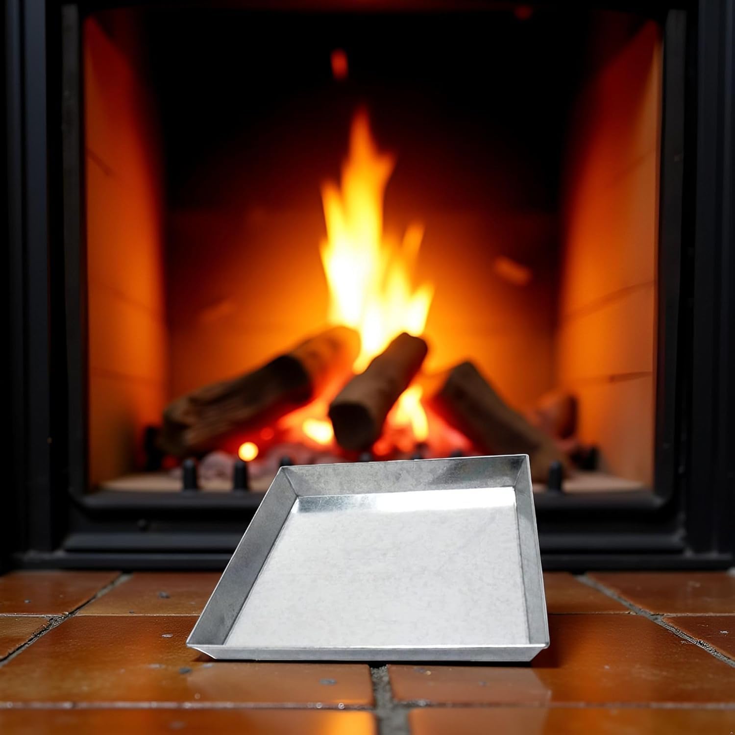 Adjustable Fireplace Ash Pan Tray Galvanized Steel Ember Catcher for Up to 24-inch Grates Durable Silver Pan for Easy Clean Up & Fireplace Maintenance