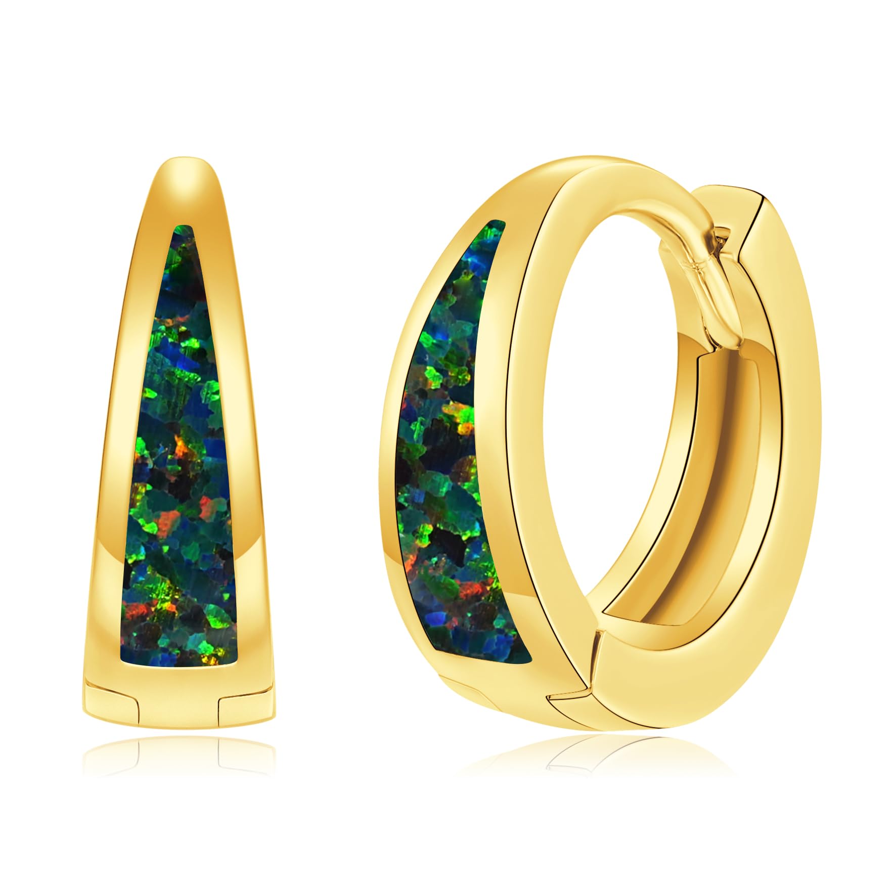 CiNily Opal Earrings for Women Trendy Gold Hoop Earrings, 14k Gold Plated Small Huggie Earrings Tiny Hoops Chunky Gold Earrings Lightweight Thick Gold