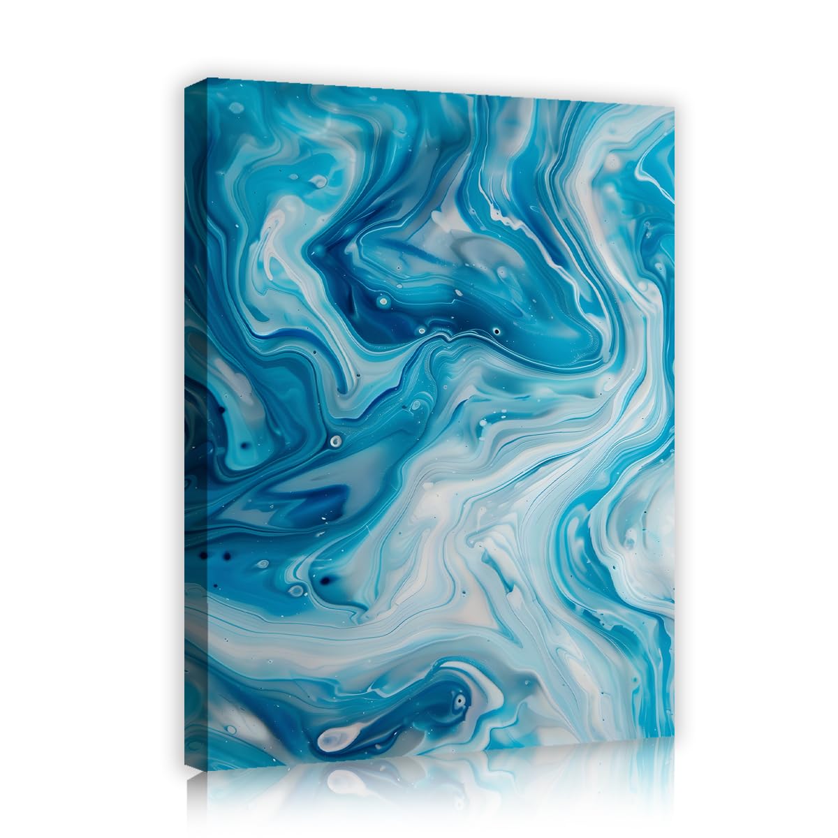 TOANGWALL Teal Cyan Canvas Wall Art Abstract Sea Waves Marble Liquid Swirls Modern Turquoise White Graphic Print Framed Mural Pictures for Living Room Bed Office Decor 50x60cm