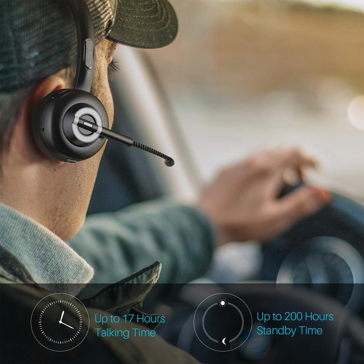 Casque Bluetooth Mono avec Microphone - sans Fil, Station de Charge Dock, Mains Libres, Réduction de Bruit, Rotation 300°