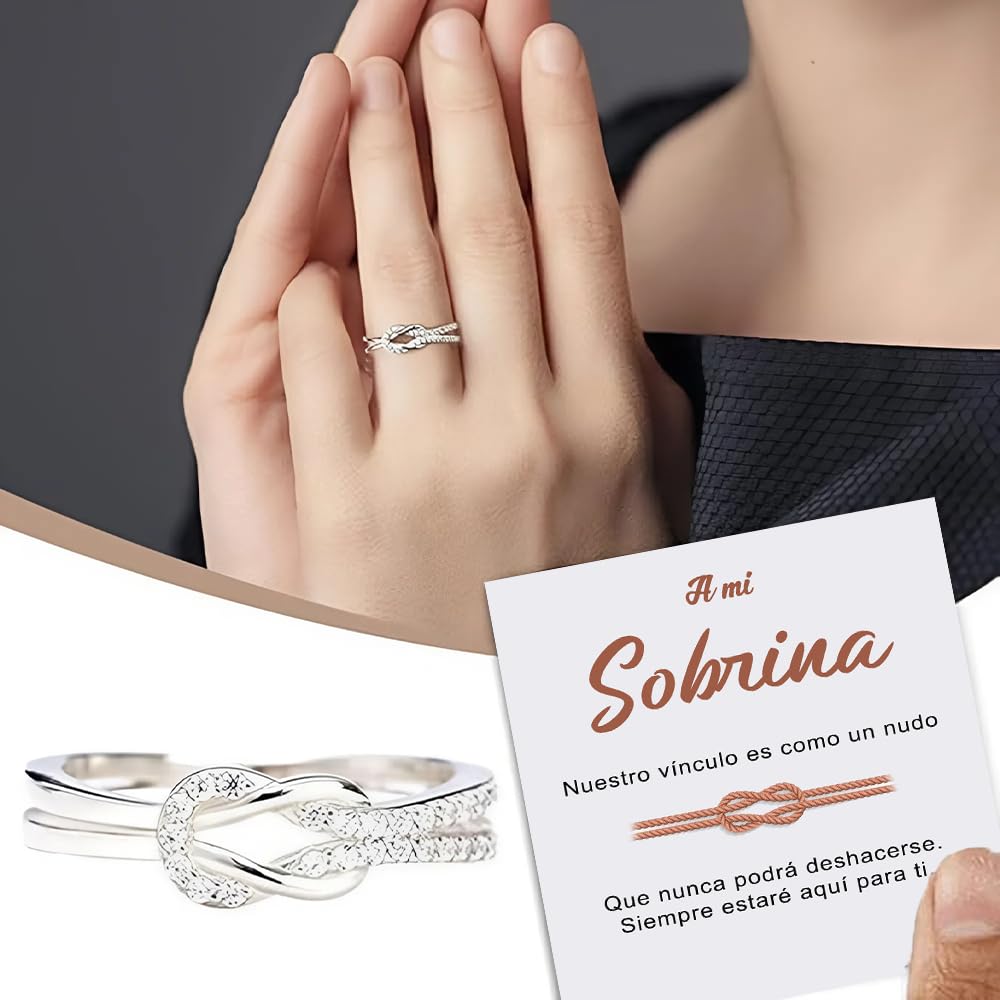 Bramart Anillo Nudo Mujer Sobrina anillo Sobrina en Plata de Ley 925 Idea Regalo sobrinas para ella Navidad Cumpleaños ajustable - Estuche con DEDICATORIA incluido