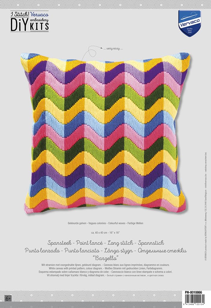 VERVACO Kit Gobelin Cuscino Set Ricamo Principianti Onde Colorate Mezzo Punto Lungo Kit Hobby Creativi Adulti ca. 40 x 40 cm Ricamo Punto Croce Prestampato Cuscini Decorativi Divano