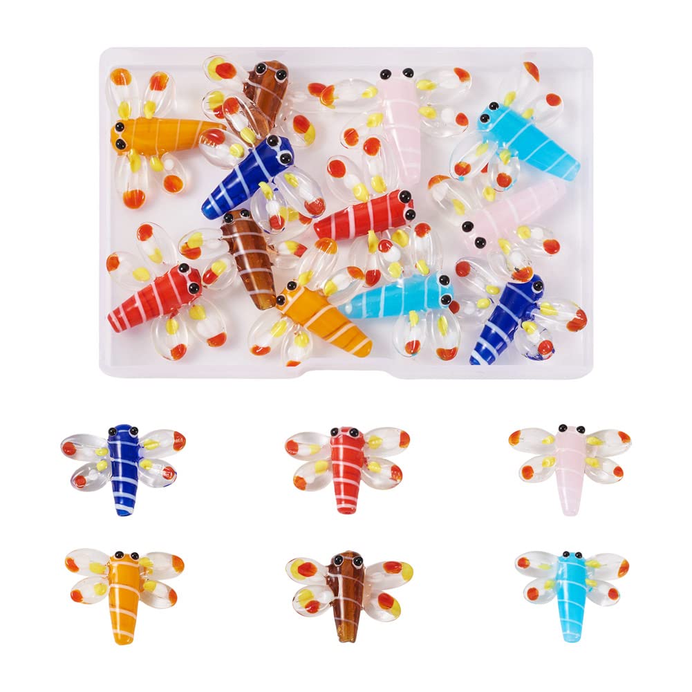 Perles en verre soufflé Craftdady lot de 12 libellules pour création de bijoux